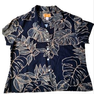 Nani Hawaii Womens Aloha Shirt Button Up Brown Leaf Print